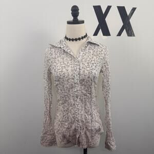 Guess Y2K Ombre Floral Pearl Snap Western Shirt Beaded Logo Fitted XS